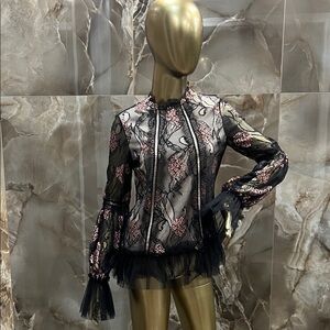 Alexis Black and Pink Lace Blouse